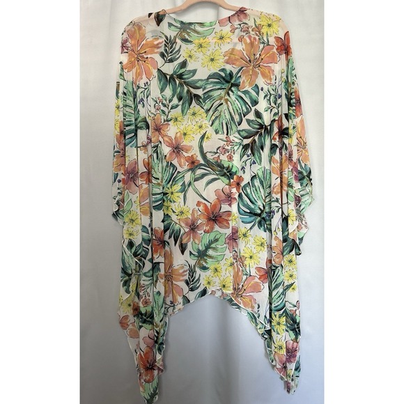 Cha Cha Vente‎ Women's Swim Coverup 2X Tropical Green Coral Lightweight Sheer - Picture 5 of 5